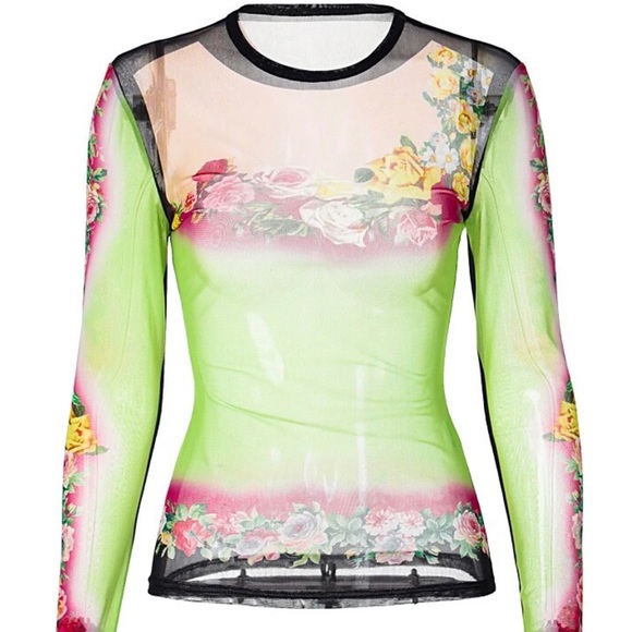 Y2K Floral printed sheer top shirt size S - Picture 4 of 4